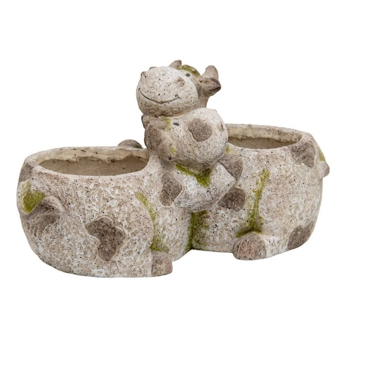 Willow &amp; Silk Magnesium 42cm Cuddling Cows Garden Pot/Planter
