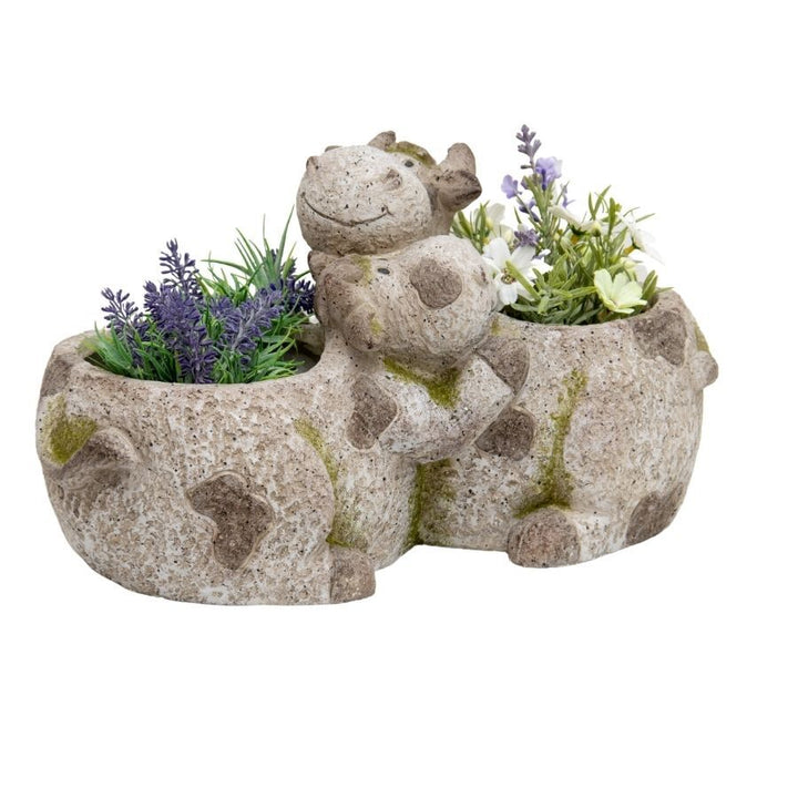 Willow &amp; Silk Magnesium 42cm Cuddling Cows Garden Pot/Planter