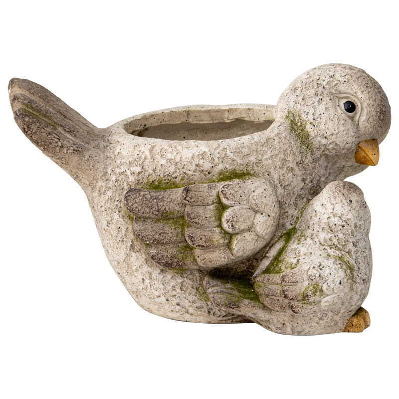 Willow &amp; Silk Magnesium 38cm Mum &amp; Baby Bird Garden Pot/Planter