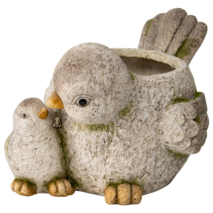 Willow &amp; Silk Magnesium 38cm Mum &amp; Baby Bird Garden Pot/Planter