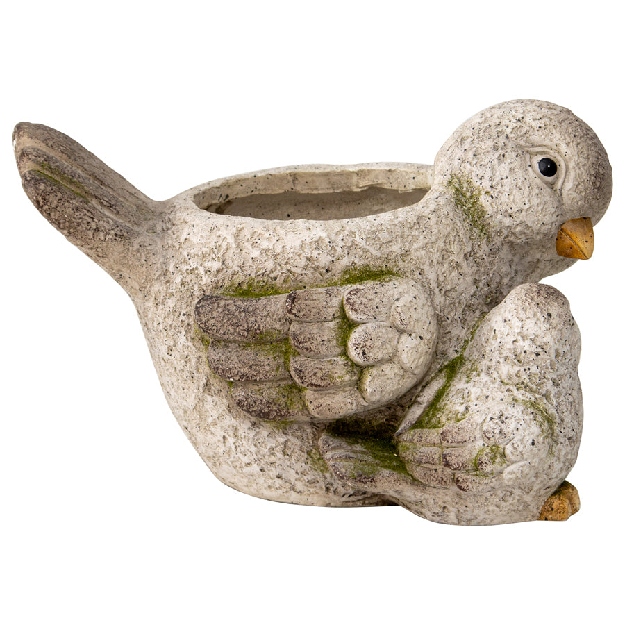 Willow &amp; Silk Magnesium 38cm Mum &amp; Baby Bird Garden Pot/Planter