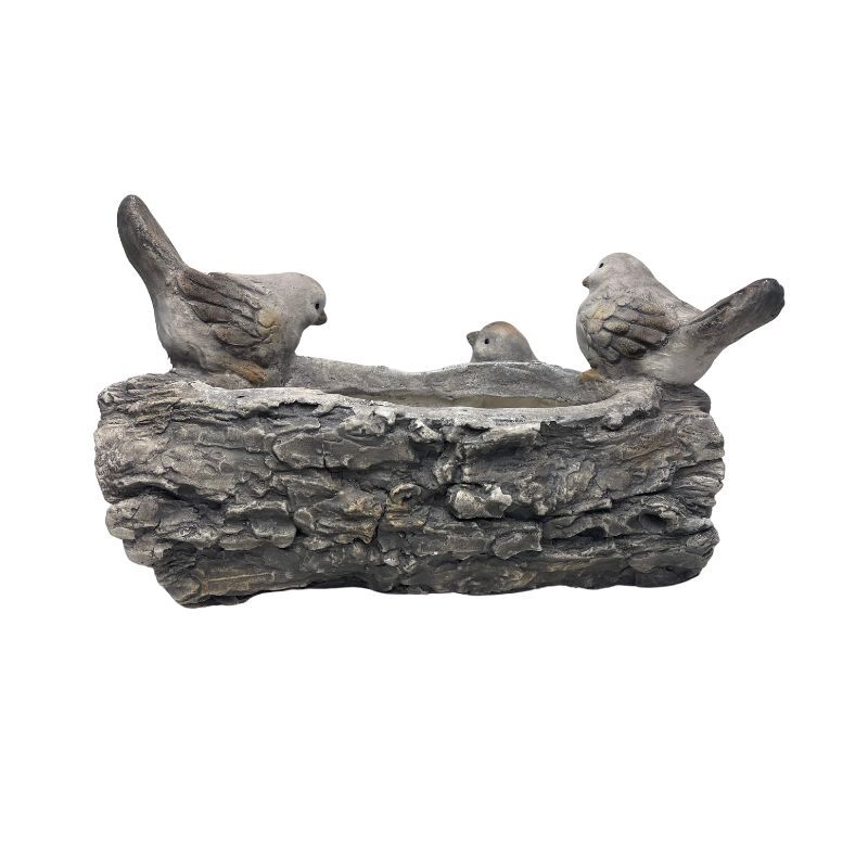 Willow &amp; Silk Decorative Birds On Log Ornament Stony "Welcome" 38cm Arty