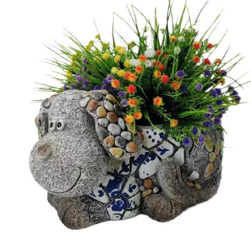 Willow &amp; Silk Blue + White Style Dog Planter w/Hole + Plug 31x19x18cm