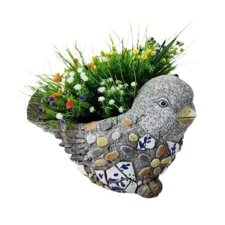Willow &amp; Silk Polyresin 31.5cm Blue/ White Bird Garden Pot Planter