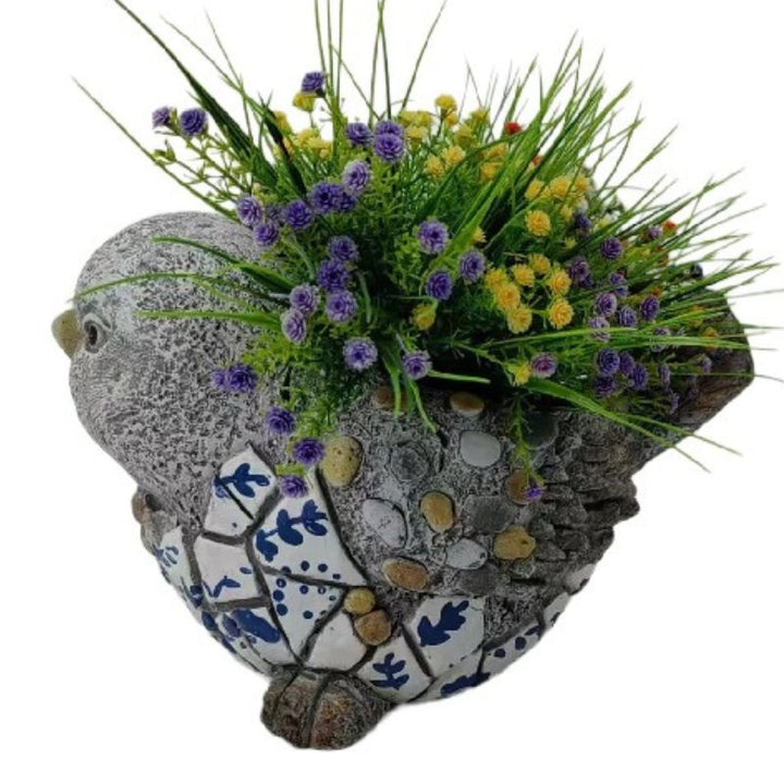 Willow &amp; Silk Polyresin 31.5cm Blue/ White Bird Garden Pot Planter