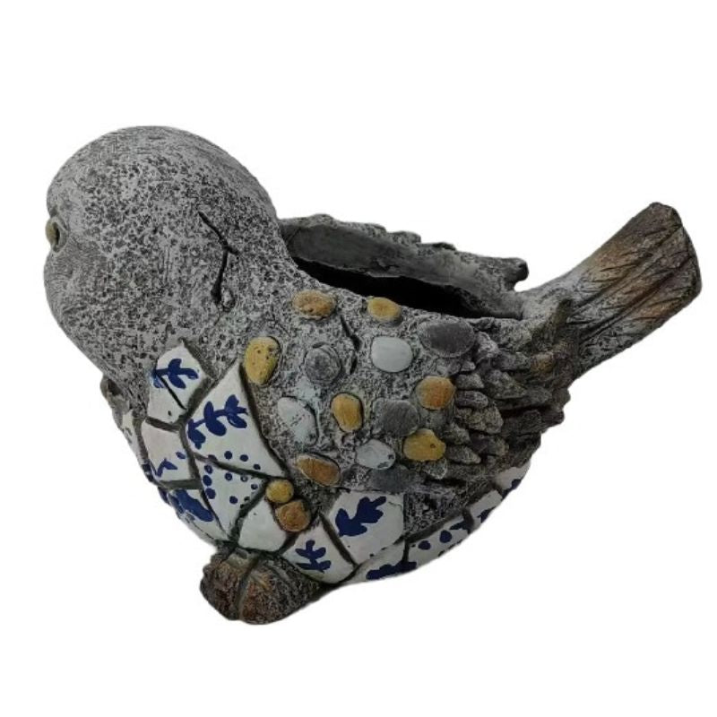 Willow &amp; Silk Polyresin 31.5cm Blue/ White Bird Garden Pot Planter