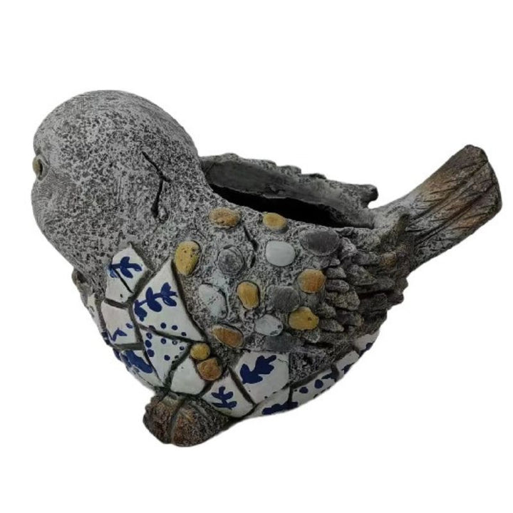 Willow &amp; Silk Polyresin 31.5cm Blue/ White Bird Garden Pot Planter