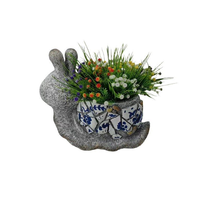 Willow &amp; Silk Polyresin 33.5cm Happy Snail Garden/ Home Pot Planter