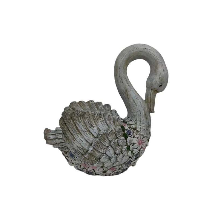 Willow &amp; Silk Polyresin 45cm Swan w/ Flowers Garden Planter