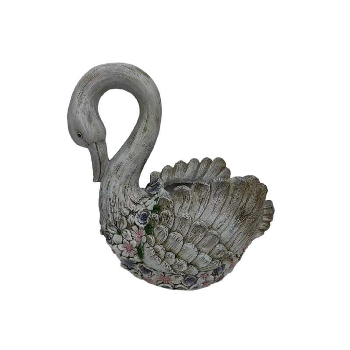 Willow &amp; Silk Polyresin 45cm Swan w/ Flowers Garden Planter