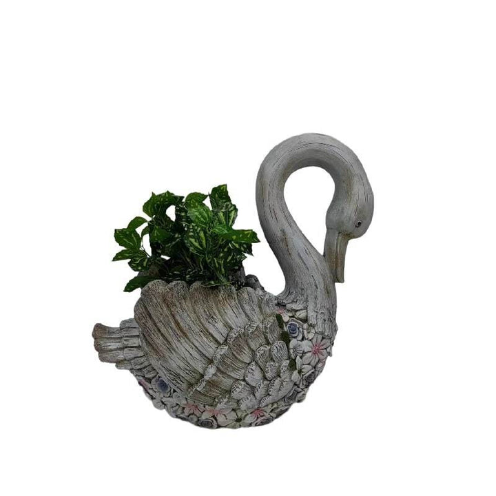 Willow &amp; Silk Polyresin 45cm Swan w/ Flowers Garden Planter