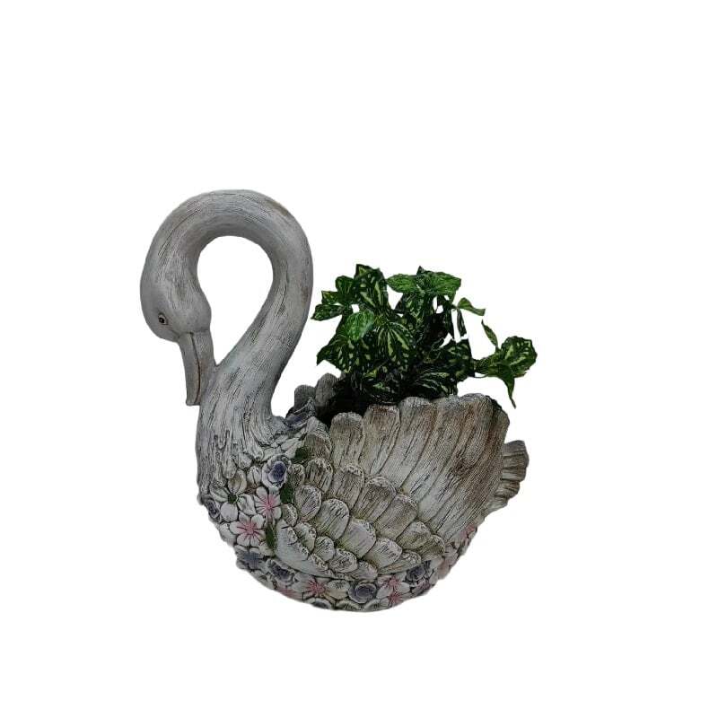 Willow &amp; Silk Polyresin 45cm Swan w/ Flowers Garden Planter