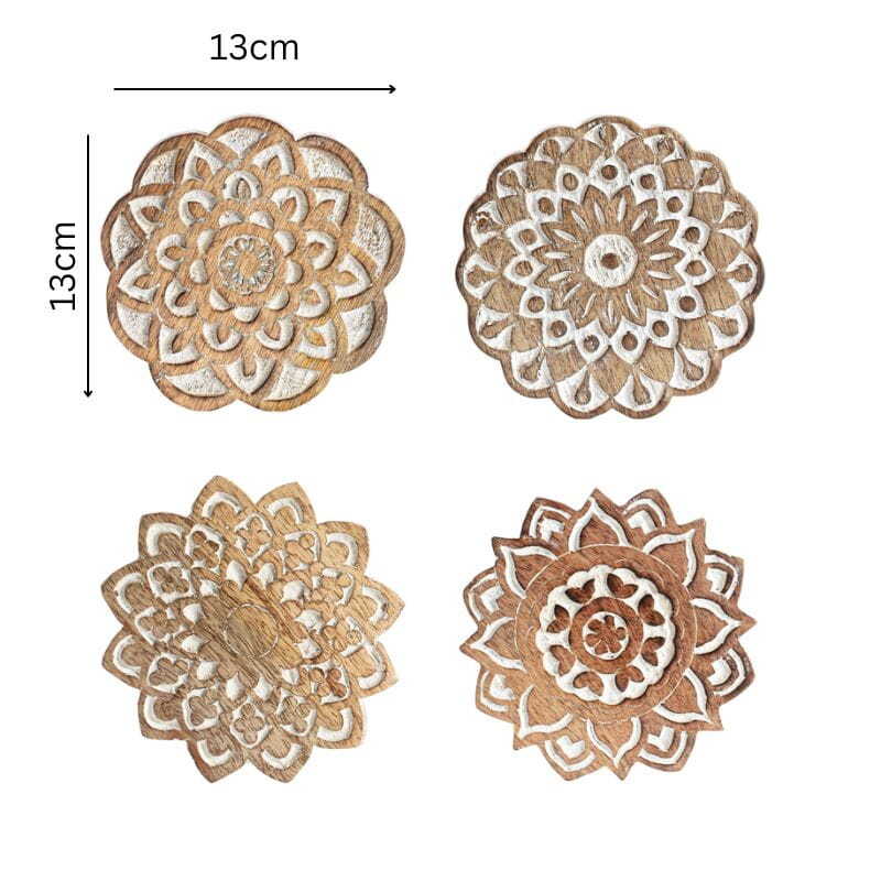 Willow &amp; Silk Handmade 12cm Mandala 4-Piece Tea/Coffee Coaster Set