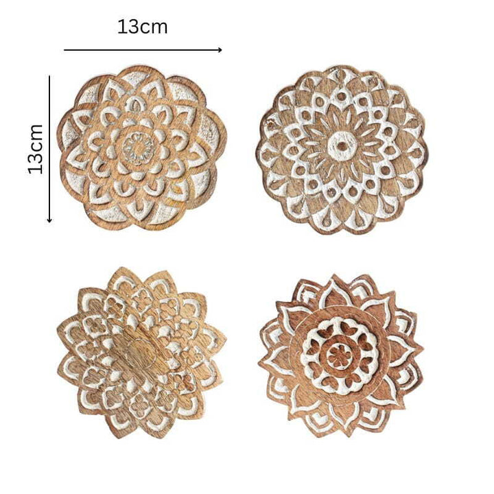 Willow &amp; Silk Handmade 12cm Mandala 4-Piece Tea/Coffee Coaster Set