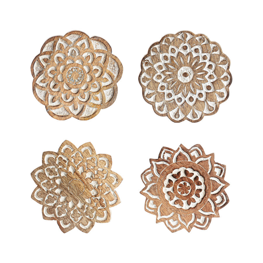 Willow &amp; Silk Handmade 12cm Mandala 4-Piece Tea/Coffee Coaster Set