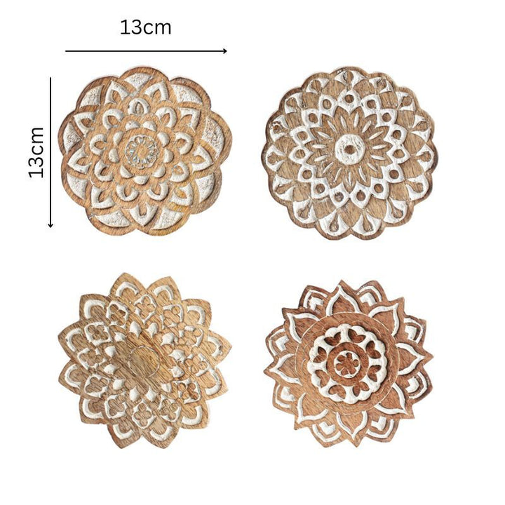 Willow &amp; Silk Handmade 12cm Mandala 4-Piece Tea/Coffee Coaster Set