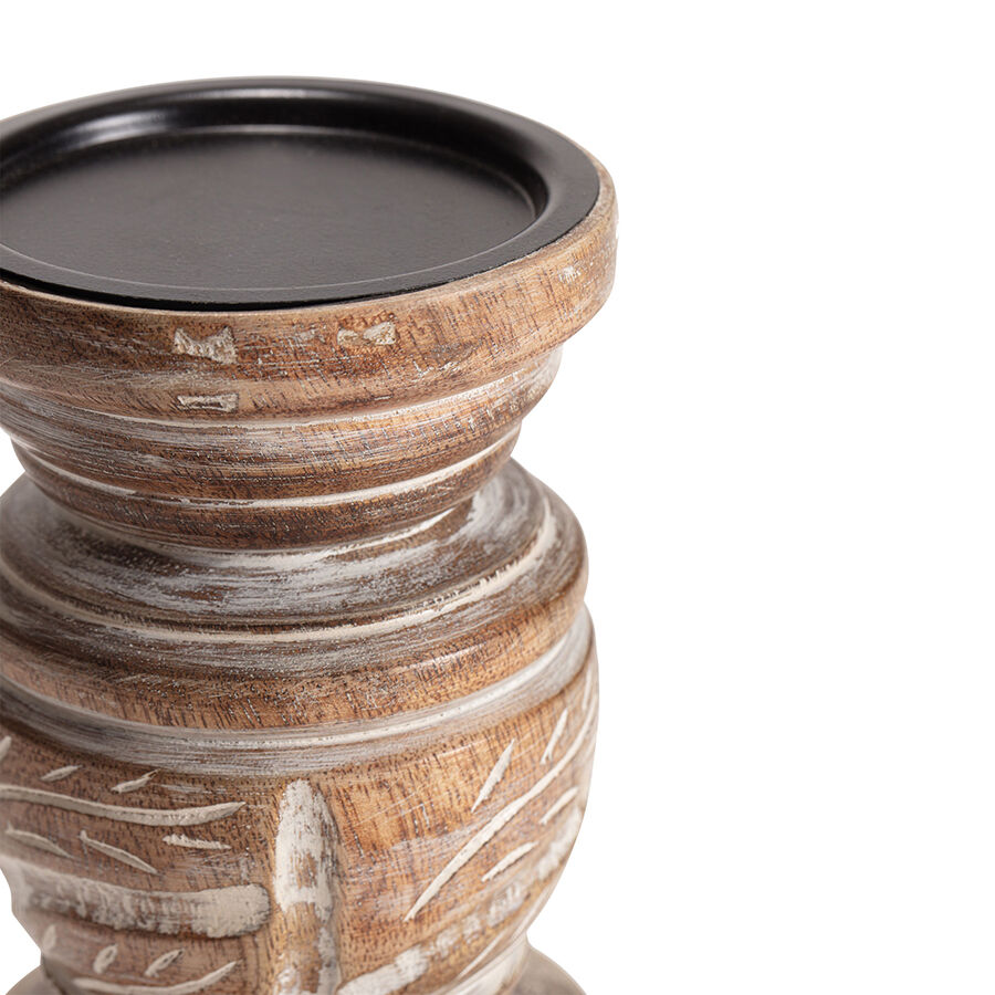 Willow &amp; Silk Handmade 15cm Wood Carved Pillar Candle Holder