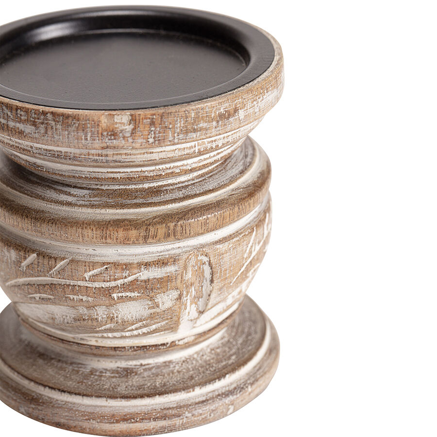 Willow &amp; Silk Handmade 11cm Wood Carved Pillar Candle Holder