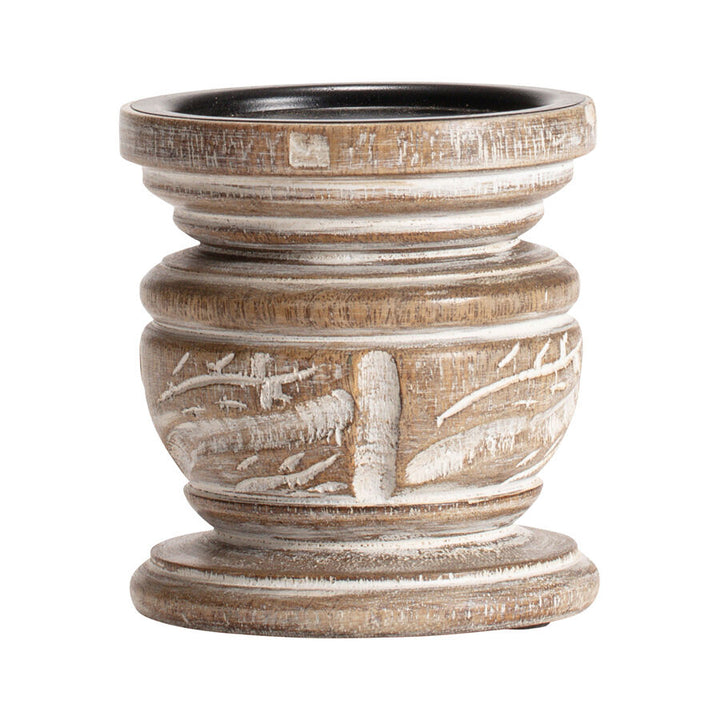 Willow &amp; Silk Handmade 11cm Wood Carved Pillar Candle Holder