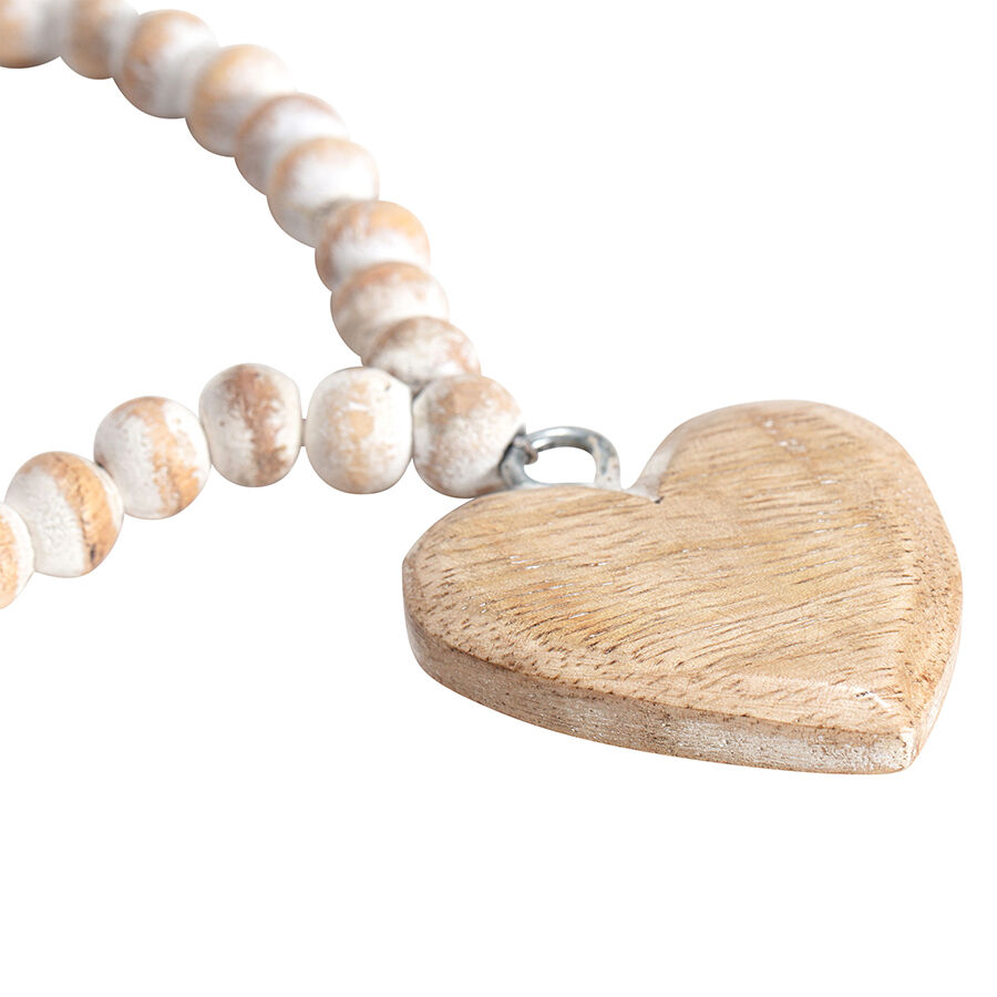 Willow &amp; Silk Handmade 60cm White Wooden Beads Necklace w/ Heart Ornament