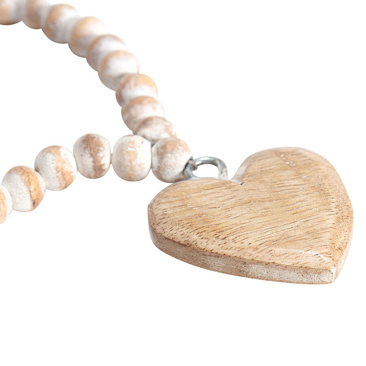 Willow &amp; Silk Handmade 60cm White Wooden Beads Necklace w/ Heart Ornament