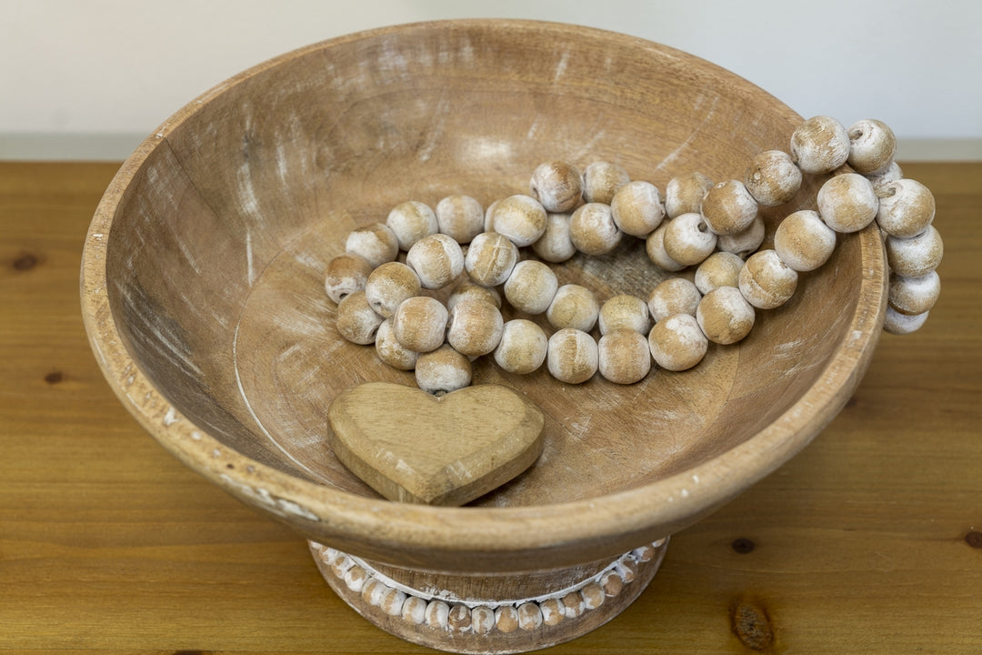 Willow &amp; Silk Handmade 60cm White Wooden Beads Necklace w/ Heart Ornament
