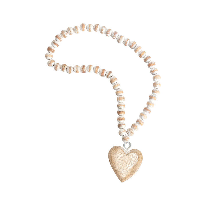 Willow &amp; Silk Handmade 60cm White Wooden Beads Necklace w/ Heart Ornament