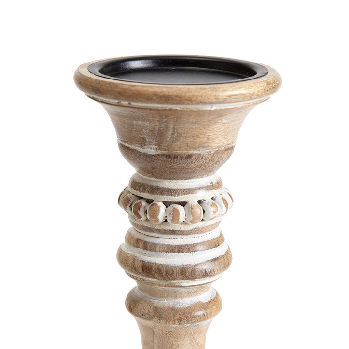 Willow &amp; Silk Handmade 38cm Wooden Beaded Pillar Candle Holder
