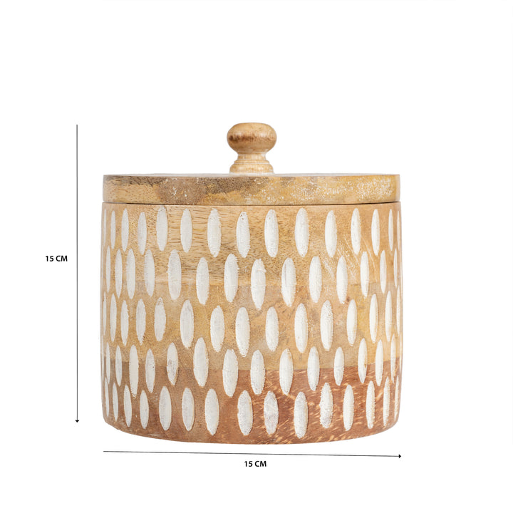 Willow &amp; Silk Trinket Storage Box Handmade Round 15cm Whitewash Carving Natural