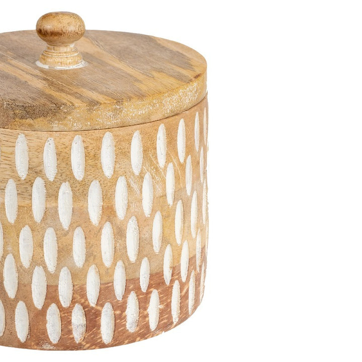 Willow &amp; Silk Trinket Storage Box Handmade Round 15cm Whitewash Carving Natural