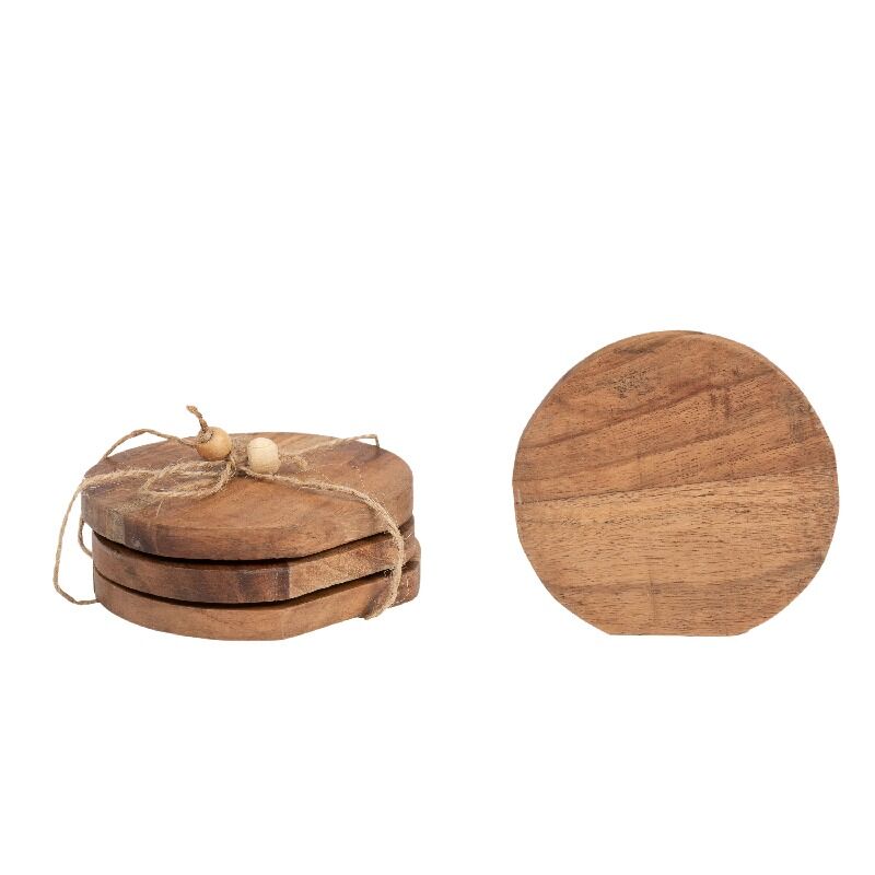 Willow &amp; Silk Tea Coaster Set Handmade Wooden 4pc 10cm Trivet W/Tie Natural