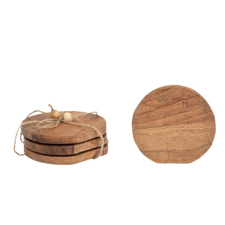 Willow &amp; Silk Tea Coaster Set Handmade Wooden 4pc 10cm Trivet W/Tie Natural