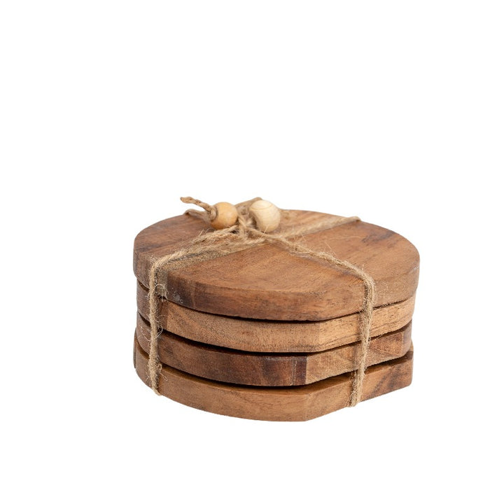 Willow &amp; Silk Tea Coaster Set Handmade Wooden 4pc 10cm Trivet W/Tie Natural