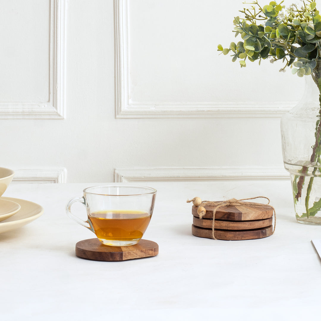 Willow &amp; Silk Tea Coaster Set Handmade Wooden 4pc 10cm Trivet W/Tie Natural
