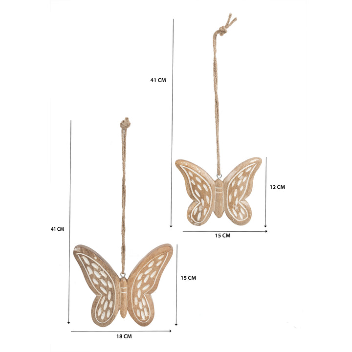 Willow &amp; Silk Handmade 18cm/15cm Set of 2 Hanging Wooden Butterflies