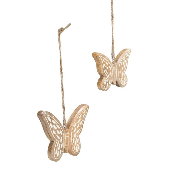 Willow &amp; Silk Handmade 18cm/15cm Set of 2 Hanging Wooden Butterflies