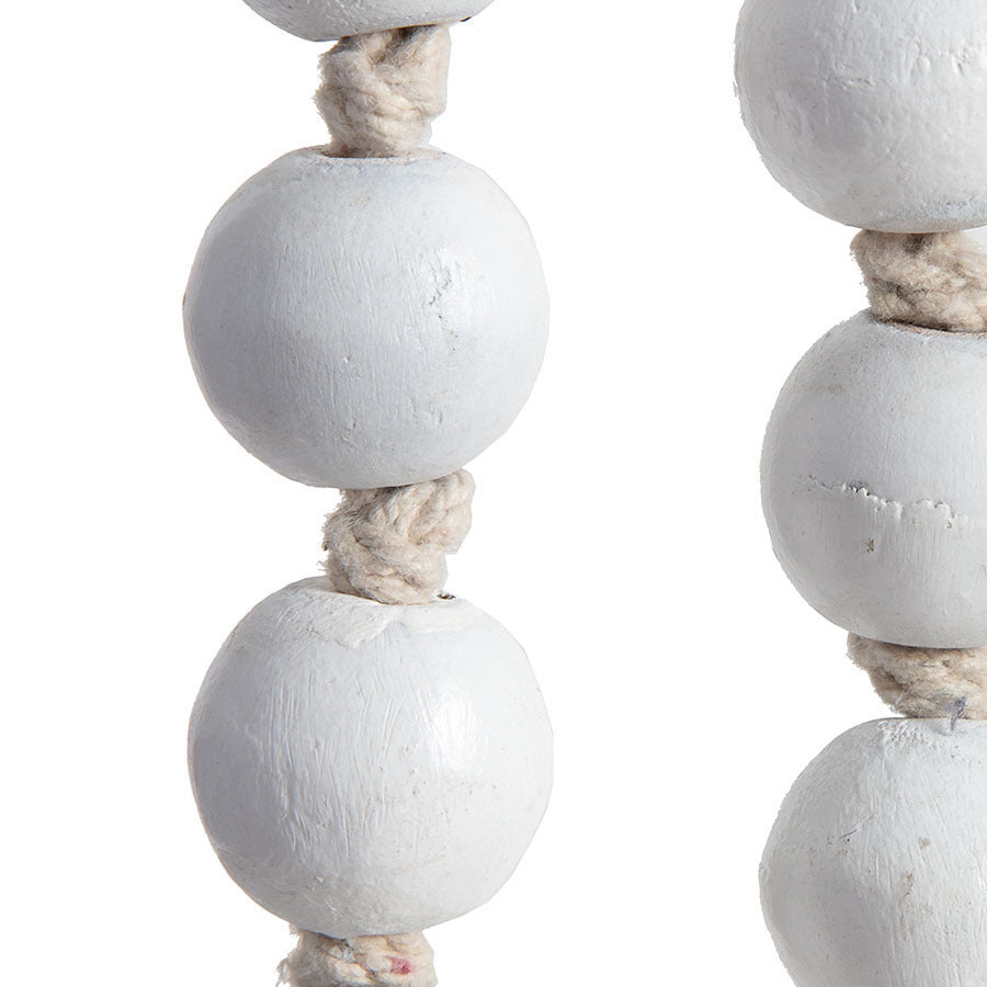 Willow &amp; Silk Handmade 120cm Wooden White Beaded Garland w/Tassel