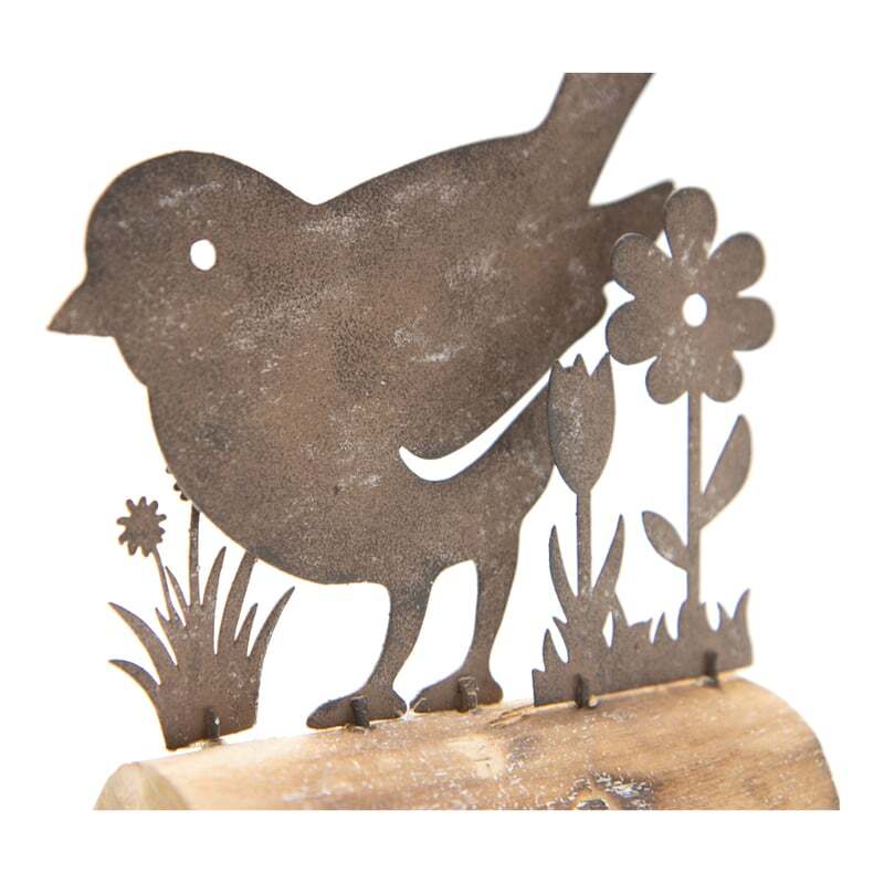 Willow &amp; Silk Rustic 14cm Set of 2 Birds/Flowers On Base Ornaments