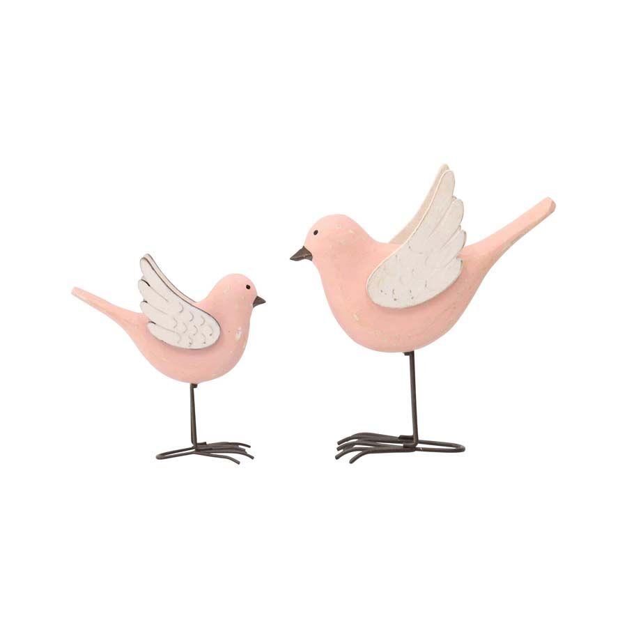 Willow &amp; Silk Mum &amp; Child Set of 2 Pink 13cm/10cm Birds Ornament