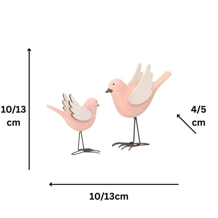 Willow &amp; Silk Mum &amp; Child Set of 2 Pink 13cm/10cm Birds Ornament