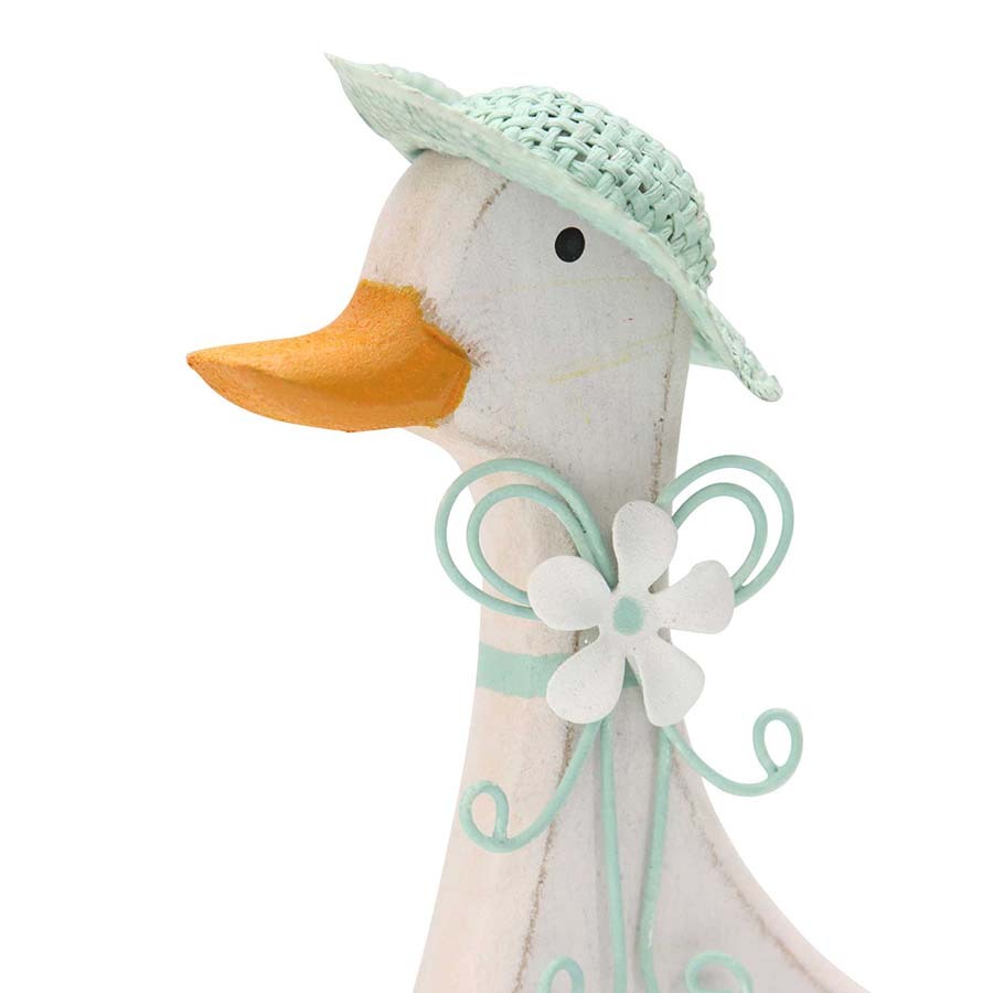 Willow &amp; Silk Wooden 25.5cm Set of 2 Glamorous White Ducks w/Caps Figurine