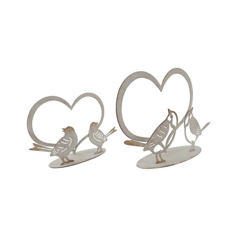 Willow &amp; Silk Set of 2 White 20/15cm Lovebirds Heart Table Decor/Ornament