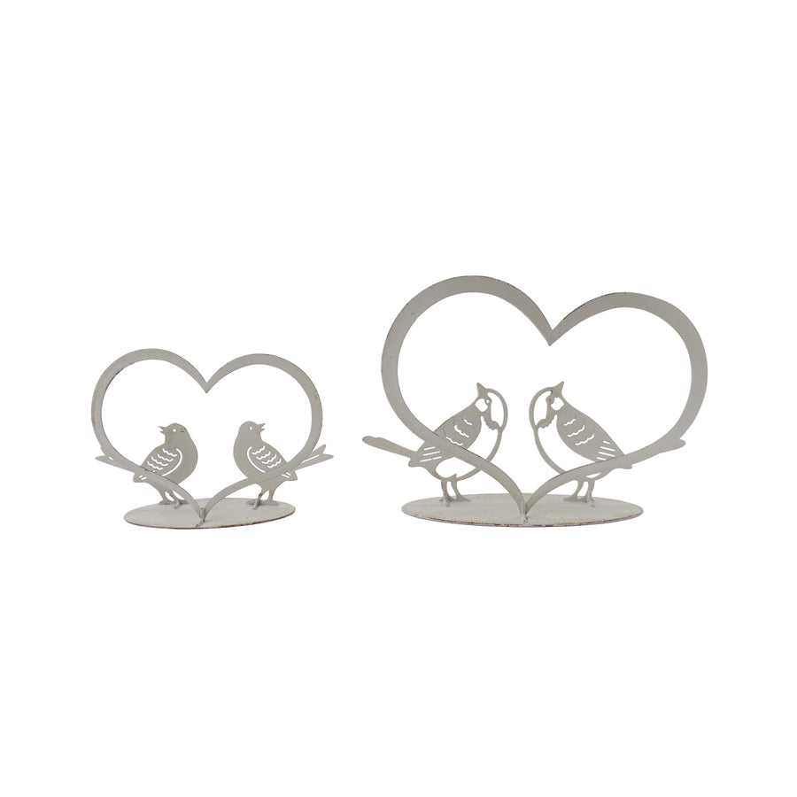 Willow &amp; Silk Set of 2 White 20/15cm Lovebirds Heart Table Decor/Ornament