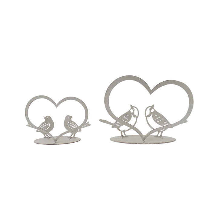 Willow &amp; Silk Set of 2 White 20/15cm Lovebirds Heart Table Decor/Ornament