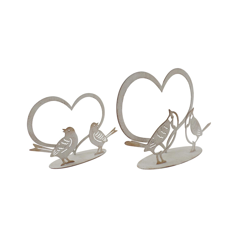 Willow &amp; Silk Set of 2 White 20/15cm Lovebirds Heart Table Decor/Ornament