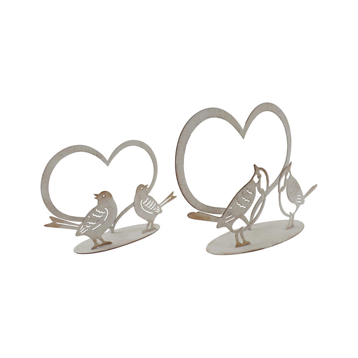 Willow &amp; Silk Set of 2 White 20/15cm Lovebirds Heart Table Decor/Ornament
