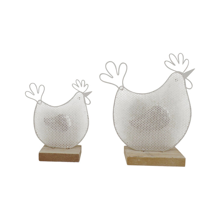 Willow &amp; Silk Set of 2 White 19cm/14.5cm Polka Dot Chook Table Ornaments