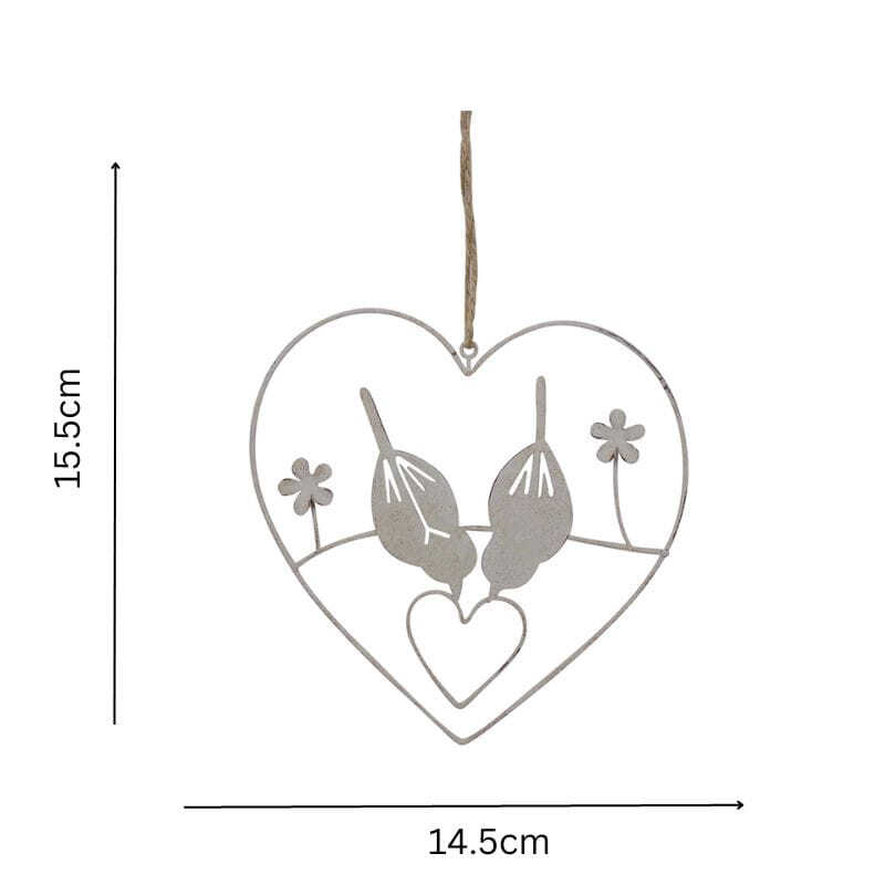 Willow &amp; Silk Hanging 15.5cm Lovebirds Heart/Flowers Metal Wall Art