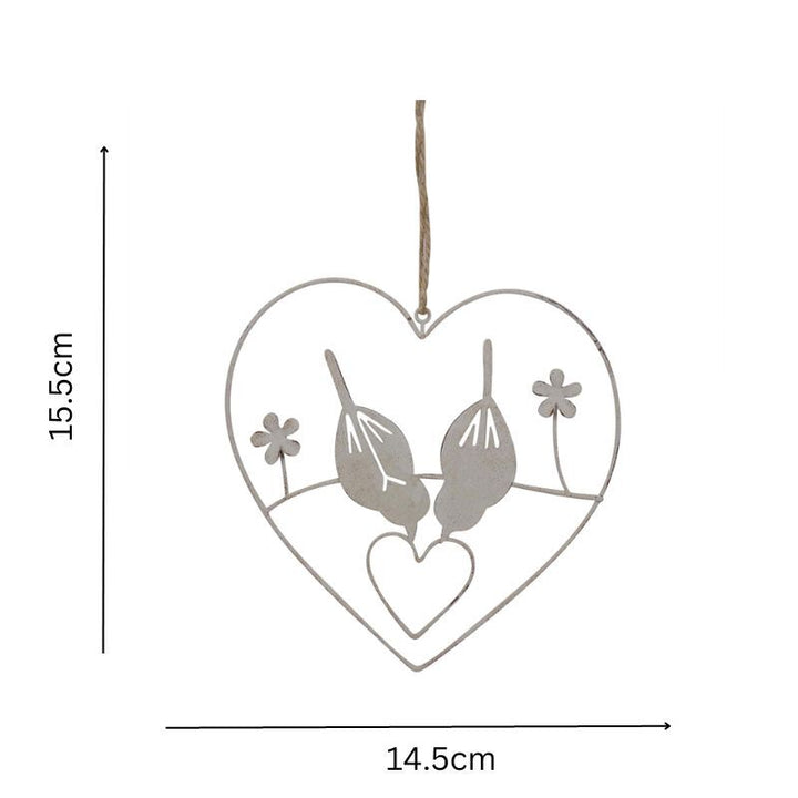Willow &amp; Silk Hanging 15.5cm Lovebirds Heart/Flowers Metal Wall Art
