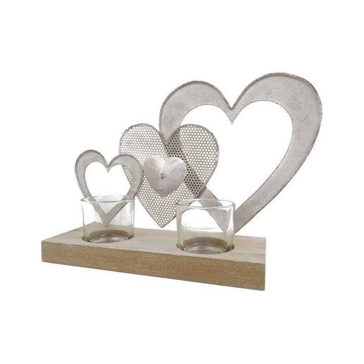 Willow &amp; Silk 25cm Triple Hearts w/ 2 Tea Light Candle Holders